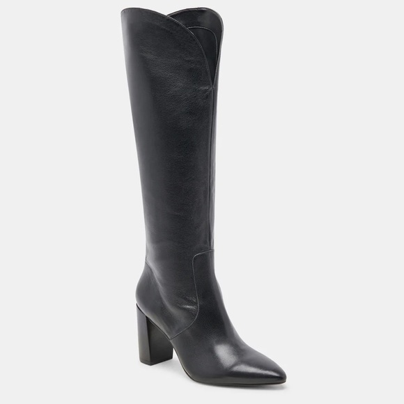 Dolce Vita Nedi Black Leather Knee High Heeled Boots Women’s Size 6 NWOB - Picture 1 of 17